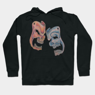 Skull Masks of Comedy & Tragedy (Green female Skull Set on Back) Hoodie